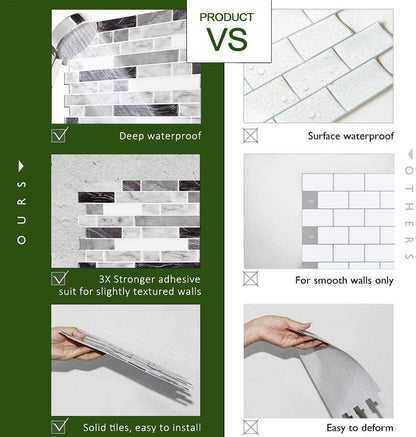 STICKGOO Thicker Design Peel and Stick, Self Adhesive Stick On Tile Backsplash for Kitchen and Bathroom, Beige & White, 12”×12”, 10 Sheets
