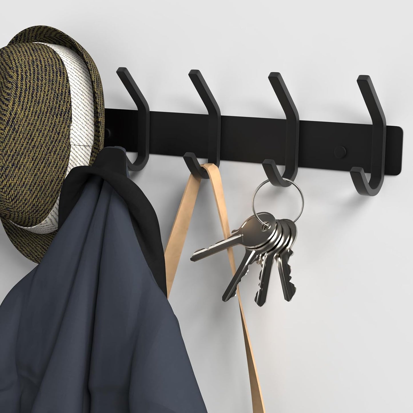 VAEHOLD Black Hat and Coat Wall Mount Rack - 3 Hooks for Robes, Bags, Keys, and Towels - Bathroom Towel Hanger Organizer (1 Pack)