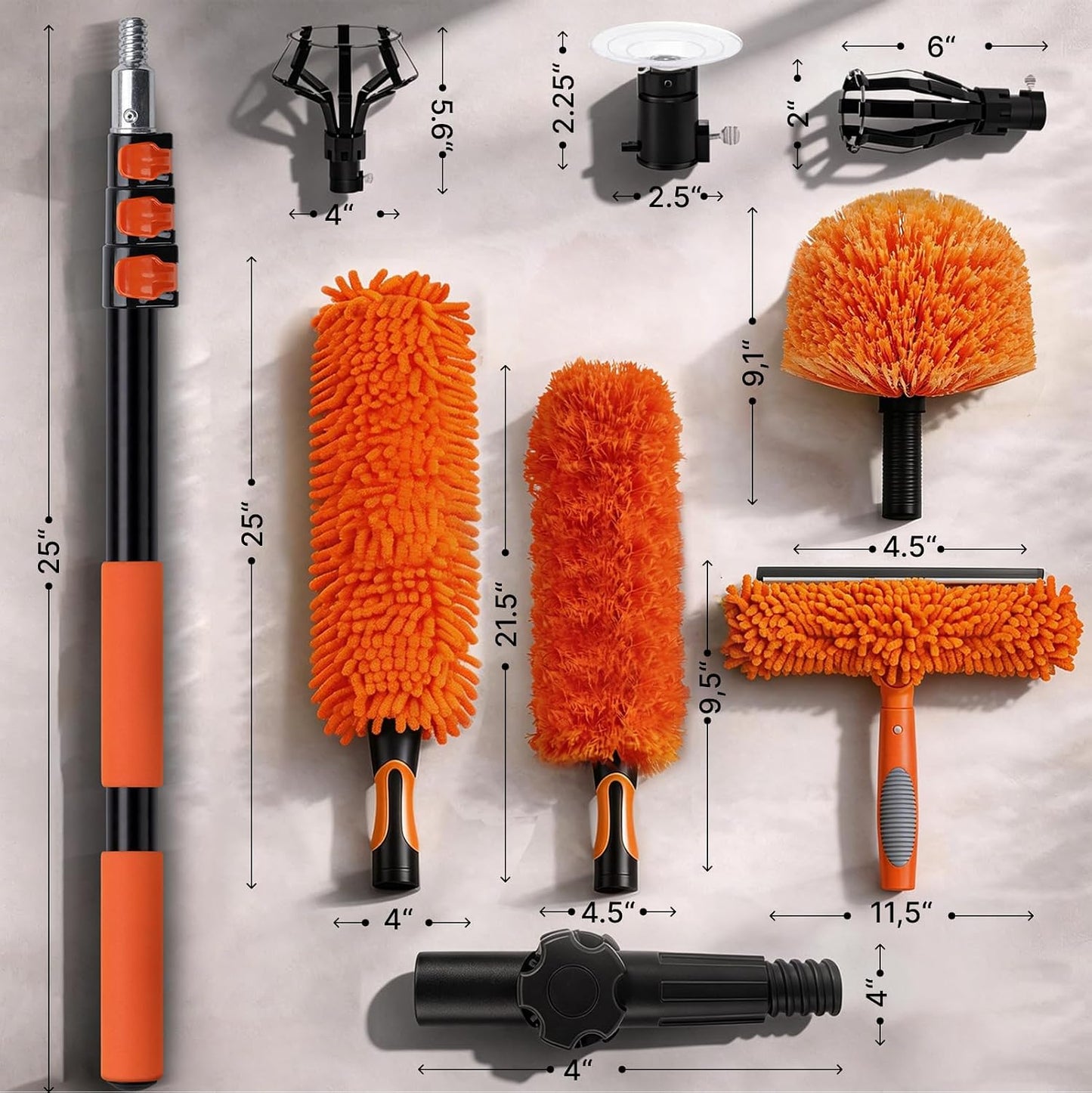 20ft Light Bulb Changer & High Ceiling Duster Kit, 4-12ft Extension Pole | 9Pcs High Duster Kit - Heavy Duty Extansion Pole, Ceiling Fan Duster, Cobweb & Microfiber Duster, Window Squeegee & Cleaner