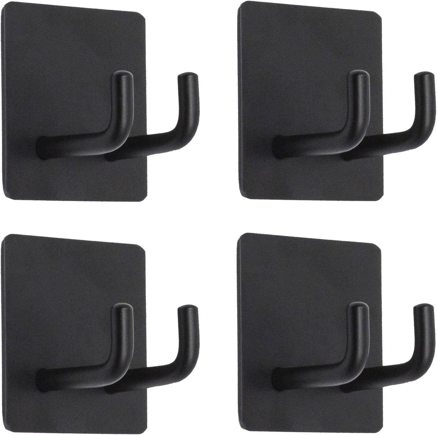 Yikla Adhesive Hooks, Bathroom Wall Towel Hooks, Black Stick Shower Razor Holder, Stainless Steel Door Hangers for Coat Loofah Robes Self Adhesive Organizer for Kitchen