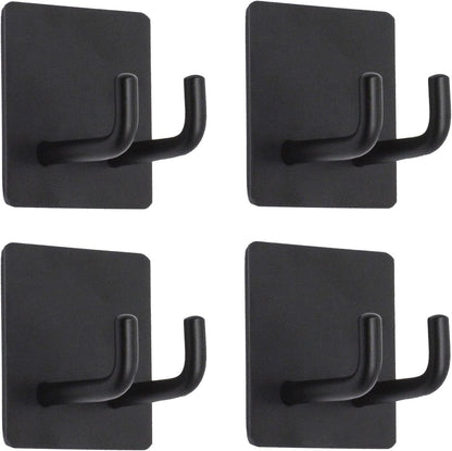Yikla Adhesive Hooks, Bathroom Wall Towel Hooks, Black Stick Shower Razor Holder, Stainless Steel Door Hangers for Coat Loofah Robes Self Adhesive Organizer for Kitchen