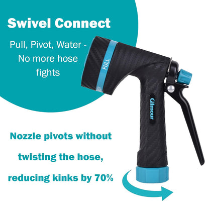 Gilmour Heavy Duty Garden Hose Nozzle, Swivel Connect, 5 Spray Patterns, Ergonomic Grip, Flow Control, Trigger Lock, Thumb Control