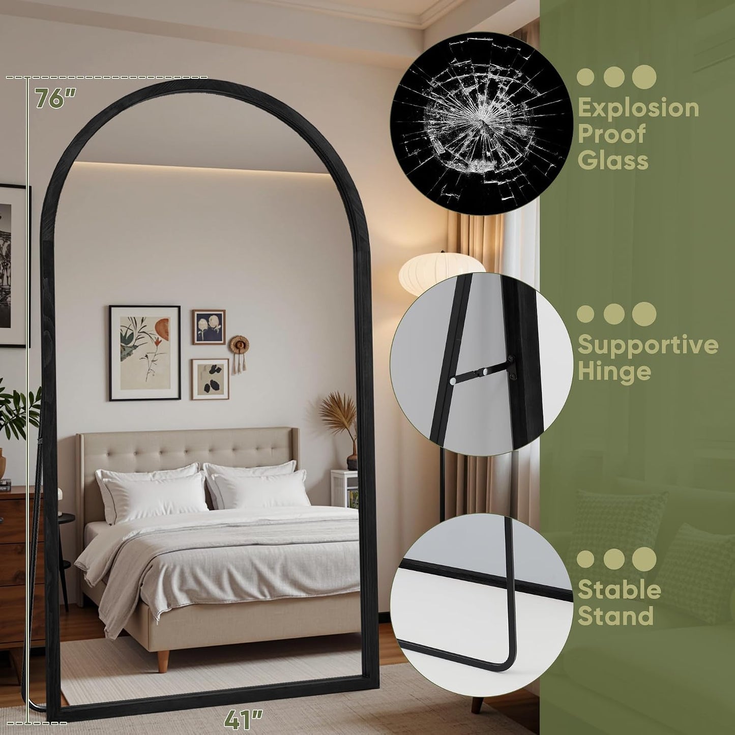 Suidia Full Length Mirror, Oversized Floor Mirror with Solid Wood Frame, Large Standing Mirror for Bedroom Living Room, Wood Art Style, Dark Walnut, 74" L x 32" W