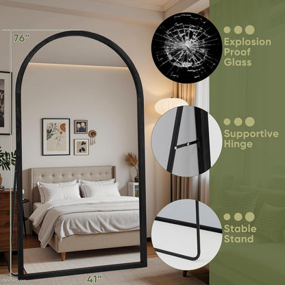 Suidia Full Length Mirror, Oversized Floor Mirror with Solid Wood Frame, Large Standing Mirror for Bedroom Living Room, Wood Art Style, Dark Walnut, 74" L x 32" W