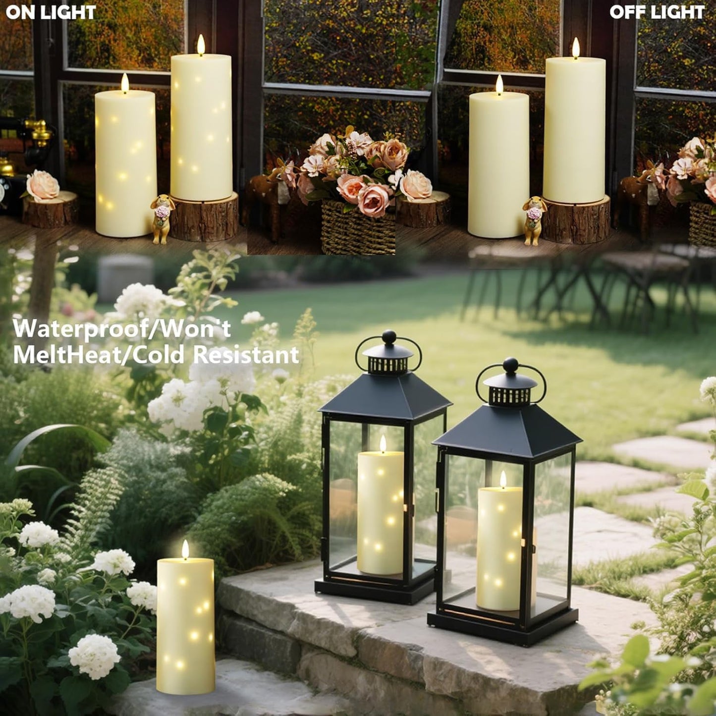 YOROXRG Set of 24 Waterproof Outdoor Flameless Candles, LED Candles with 4 Remote and Timer,(H 4" 5" 6" x D 2.2"),for Christmas,Halloween,Wedding,Festival