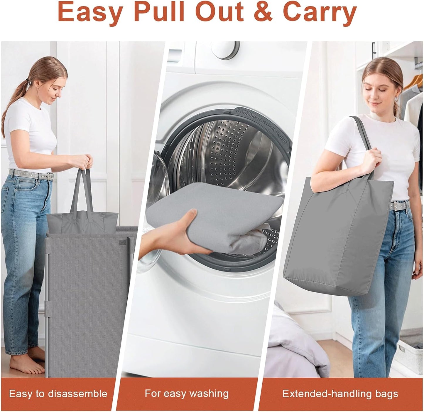 WOWLIVE 180L Laundry Hamper with Lid 3 Section, Large Laundry Basket with Removable Bags, Heavy Duty Metal Frame Dirty Clothes Hampers for Laundry, Laundry Basket Organizer for Laundry Room,Dorm,Black
