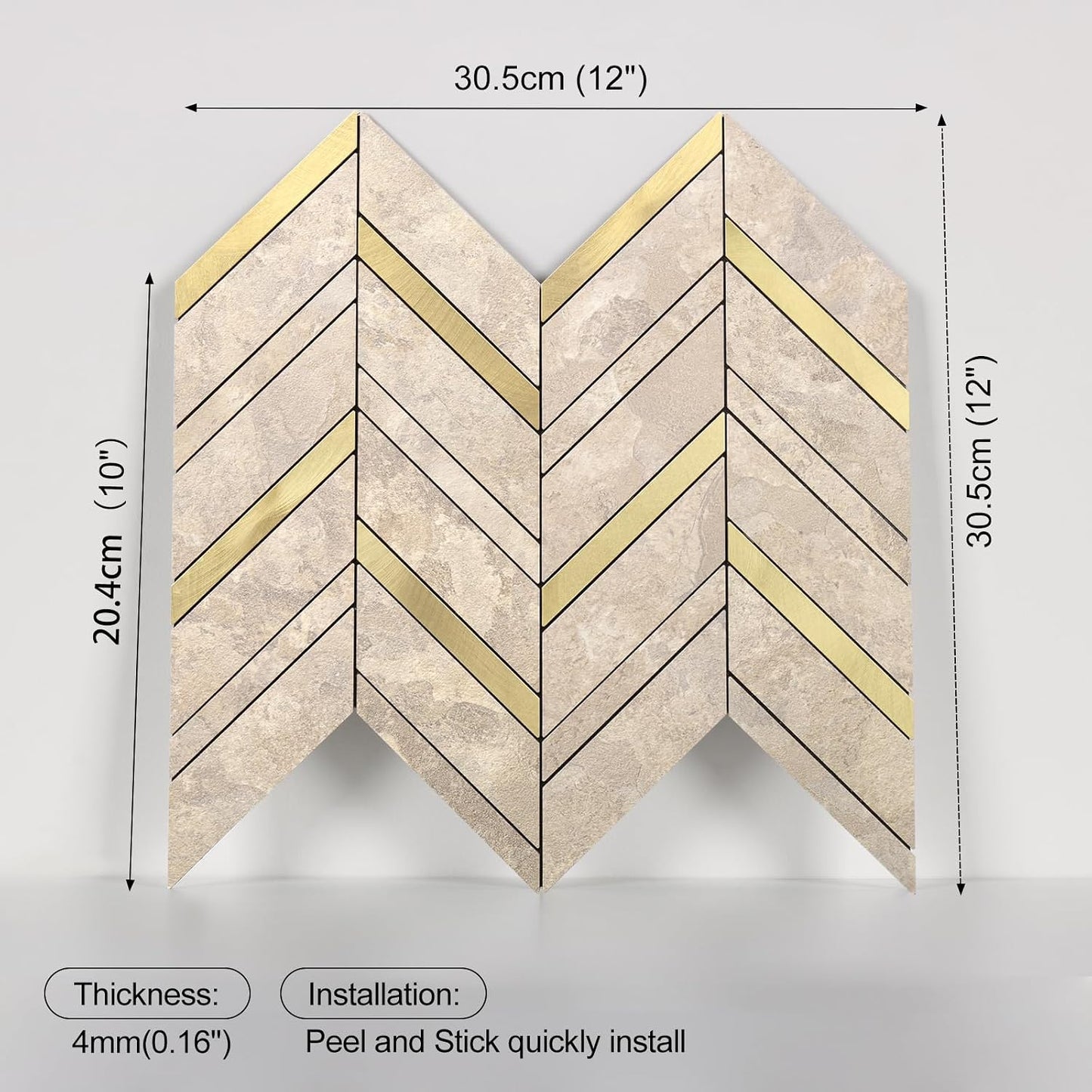 Yipscazo 10-Sheet Herringbone Backsplash Peel and Stick Tile, Polished White PVC Stick on Backsplash for Kitchen, Waterproof Self Adhesive Wall Tile for Bathroom