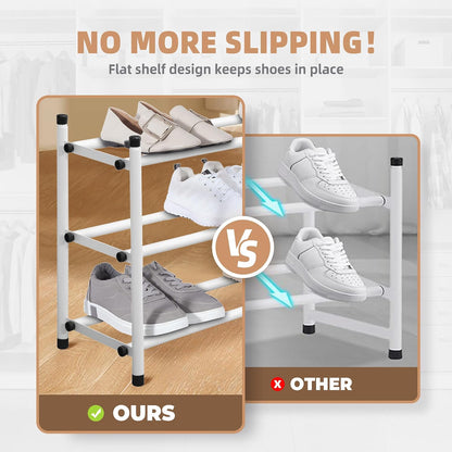 STORAGE MANIAC Expandable Shoe Rack for Closet, 8 Pairs Stackable Small Shoe Rack, Metal Adjustable Shoes Organizer for Entryway, Hallway, Garage, Front Door, Shoes Shelves, Black 2 Tier