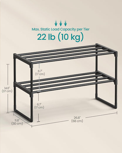 SONGMICS Shoe Rack, 6-Tier Shoe Organizer, Metal Storage Shelf, Upright or Upside Down, for 24-30 Pairs, Stackable, for Entryway, 11.8 x 36.2 x 42.7 Inches, Black ULSA306BH01