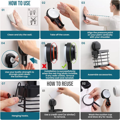 TAILI Upgraded Bathroom Mirror Suction Cup Toothbrush Holder with Razor Hook, Visible Safety Indicator, Large Capacity Inverted Trapezoid Design, Removable Shower Caddy for Toothbrush, Toothpaste, etc