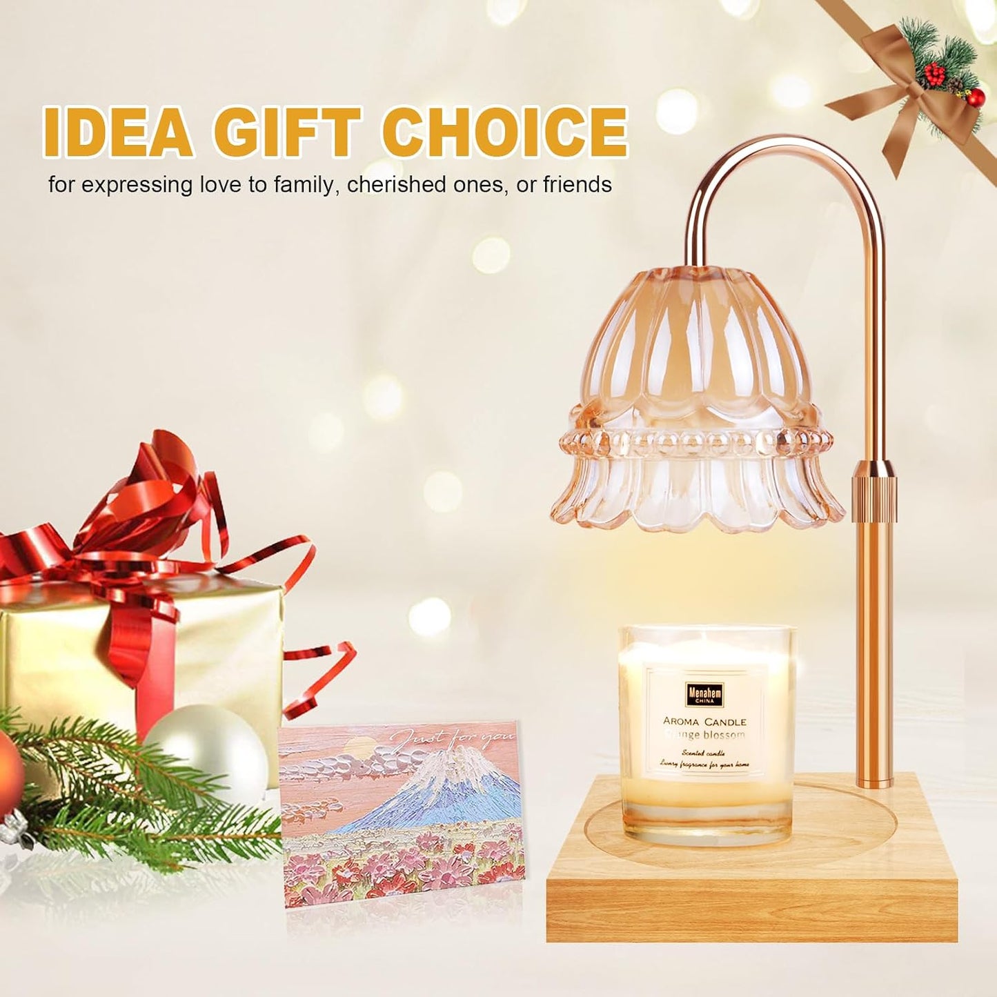 Candle Warmer Lamp with Timer & Dimmer, Candle Warmer Height Adjustable, Fits All Jar Scented Candles, Candle Lamp with 3 Bulbs, Charming Gift Box with Ribbon for Gifting