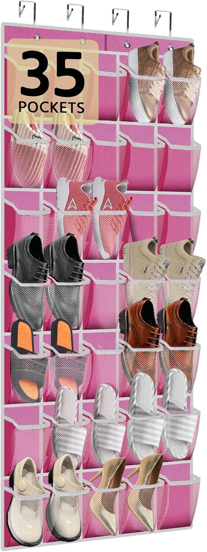 PAULONE 12 Pocket Over the Door Shoe Organizer,Reusable Breathable Large Mesh Bag Men's & Women's Sneaker Organizer,Shoe Organizer for Kids,Hanging Shoe Storage Hanging Bag (White)