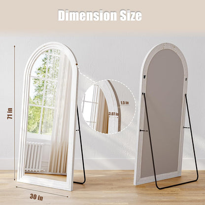30"x71" Full Length Mirror Solid Wood Frame, Arched Floor Mirror Full Length with Stand, Room Decor Big Full Body Mirror with HD Tempered Glass for Bedroom, Living Room, Walnut Wood