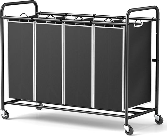 ROMOON Laundry Hamper Sorter Cart: 4-Section Organizer with Heavy-Duty Lockable Wheels and Removable Bags | 180L Rolling Laundry Basket for Dirty Clothes in Laundry Room or Small Spaces (Multicolor)