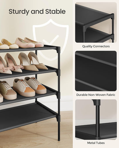 SONGMICS Shoe Rack, 2-Tier Shoe Storage Organizer, Space-Saving, 11.7 x 16.5 x 12.2 Inches, Entryway, Metal Frame, Non-Woven Fabric Shelves, Ink Black ULSH012BH01
