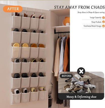 homyfort Over the Door Shoe Organizer, Hanging Shoe Rack Storage Holder with 24 Large Pockets for Closet Door, Men Women Kids Shoes, Cruise (Black)