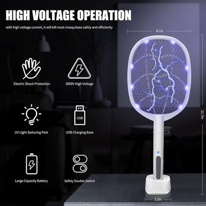 Lulu Home 2-in-1 Electric Bug Zapper Racket, 2 Pack 4000V High Voltage LED Lighted Handheld Mosquito Swatter with 3 Layer Safety Mesh, USB Charging Portable Fly Killer Racquet