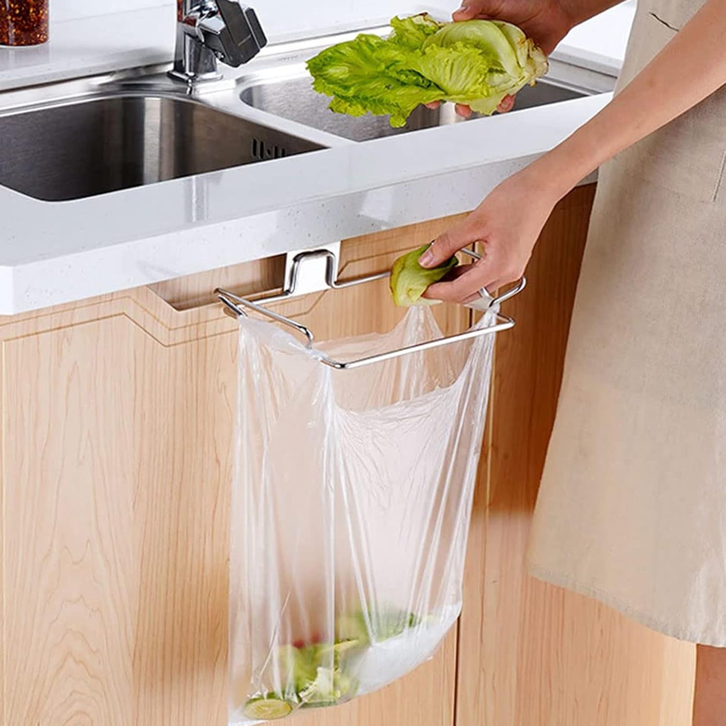 Large Stainless Steel Trash Bag Holder for Kitchen Cabinets Doors and Cupboards, Black
