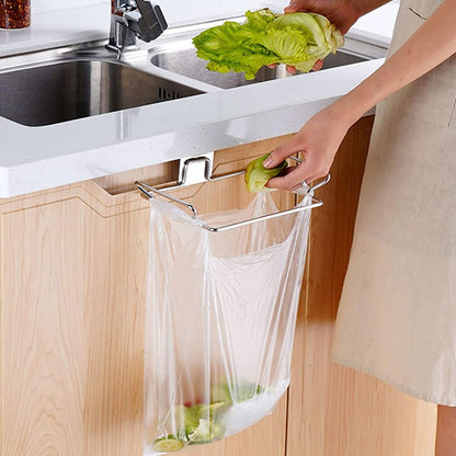 Large Stainless Steel Trash Bag Holder for Kitchen Cabinets Doors and Cupboards, Black