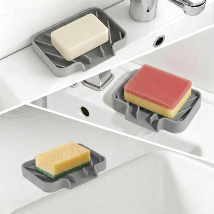 GUUKIN Sponge Holder for Kitchen Sink, Sink Caddy and Soap Tray | 10x4 inch Kitchen Sink Organizer | Compatible with Scrub Daddy, Kitchen Sink Accessories (Grey)