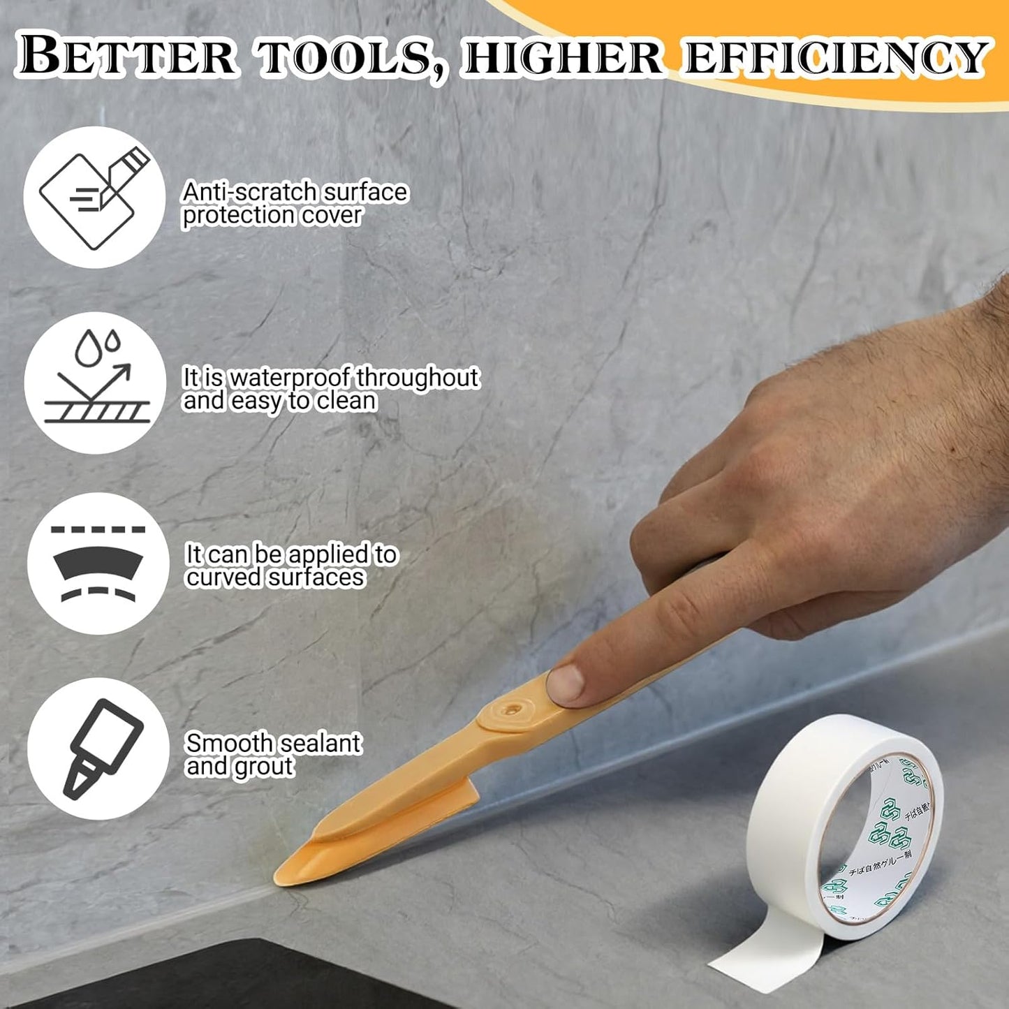 8 Pcs Silicone Caulking Tool Kit 4 Sizes Caulk Finishing Tool with 2 Roll White Masking Tape Reusable Sealant Spatula Spreader for Corner Gap Seam Brick Skirting Kitchen Bathroom