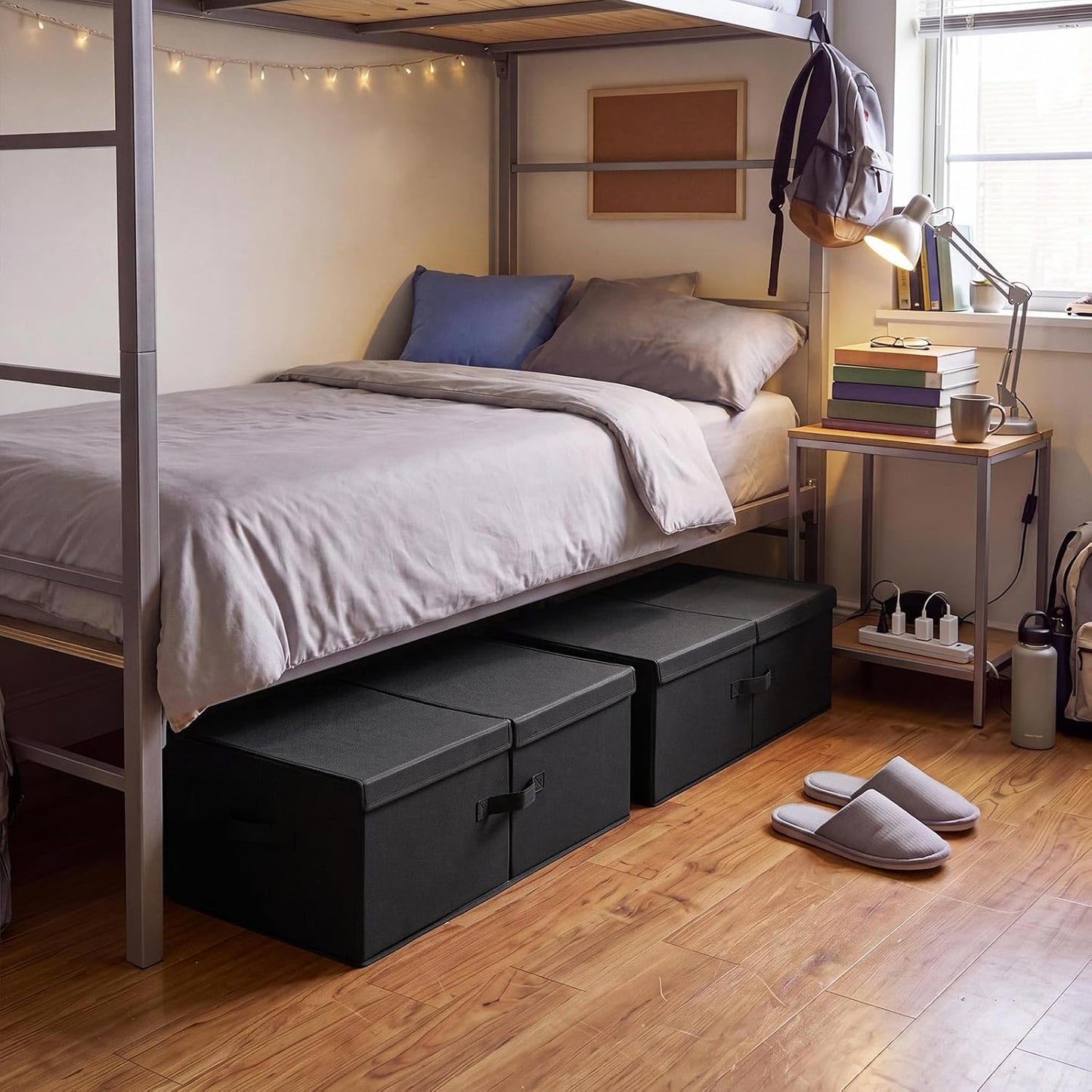 Geelin 4 Pack Under Bed Storage with Wheels, 10 Inch Height 65L Large Capacity Foldable Underbed Storage Bins with Lids & Handles, Easy Assembly Rolling Under Bed Containers for Clothes Blankets Shoes
