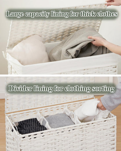 SETVSON Laundry Hamper with Lid Laundry Basket 132 L (35 Gal) Wicker Clothes Hamper, Handwoven Rattan Hamper with Handles and 4 Removable Liner Bags, 6 Mesh Bags for Laundry Bedroom Natural