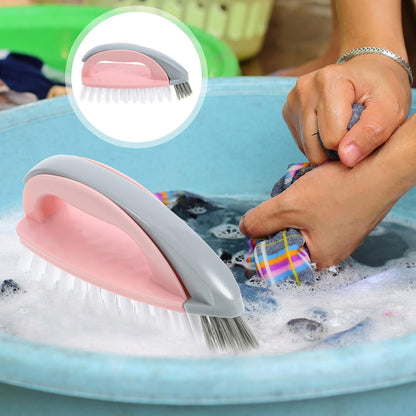 FRCOLOR Multi-Function Laundry Brush for Shoes and Clothes Cleaning Pink Plastic Handle, Practical Scrubbing Brush for Household Use and Bathtub Cleaning