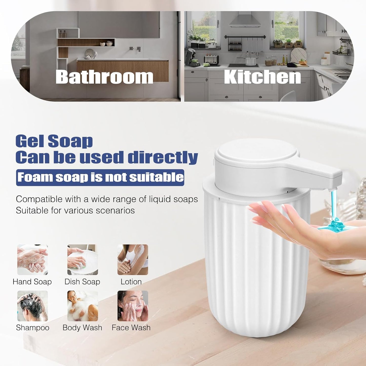 Automatic Soap Dispenser Foaming Touchless: 9oz Plastic Black - Rechargeable Electric Smart Auto Foam Soap Dispenser - Bathroom Kitchen Hand Dish Lotion