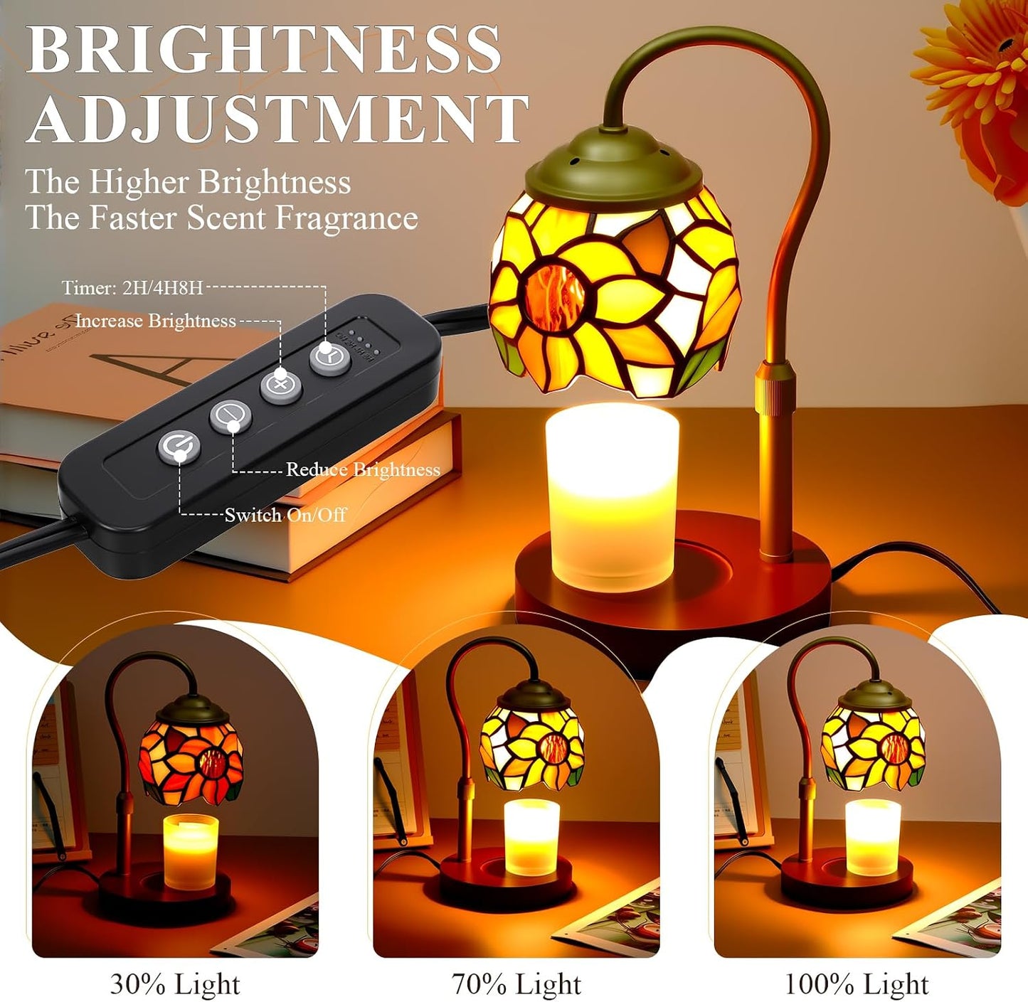 Candle Warmer Lamp with Timer Dimmer - Height Adjustable Wax Melt Warmer for Jar Candles, Blown Art Glass Candle Warming Lamp with 2 Bulbs Birthday Gifts for Mom Women Candle Holders for Home Decor