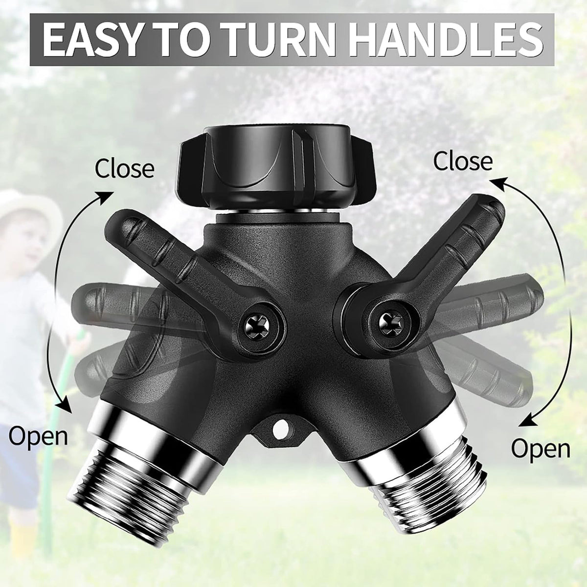 2 Way Garden Hose Y Splitter, 3/4 Inch Heavy Duty Metal Faucet Splitter | 2 Pack 3/4" Garden Hose Splitter Heavy Duty Water Faucet Splitter with Comfortable Rubberized Grip + 6 Extra Rubber Washers
