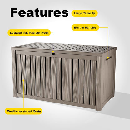 150 Gallon Waterproof Outdoor Storage Box,Resin Deck Box,Lockable Outside Storage Box Container for Patio Furniure,Garden,Tools (150 Gallon,Black)