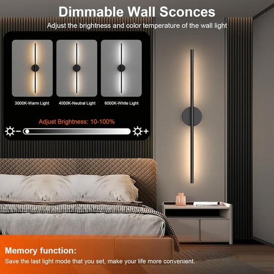 Tartek Battery Operated Wall Sconces Set of Two, Rechargeable Wall Lights with Remote Control, Dimmable 3000K-6000K LED Wall Lamp, 360°Rotate, Long Wireless Sconces for Living Room, Bedroom