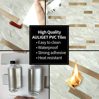 AULIGET 20 Sheets Peel and Stick Backsplash, Black & Grey Wood Look PVC Mixed Metal Stick on Backsplash Tiles for Kitchen