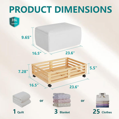 Wisuce 2 Packs Bamboo Under Bed Storage Organizer with Wheels White Small | 360° Lockable Wheels,120lbs Load Capacity, Multi-scene ,Dustproof Clear Storage Bag, Large Capacity,Easy Quick Assembly
