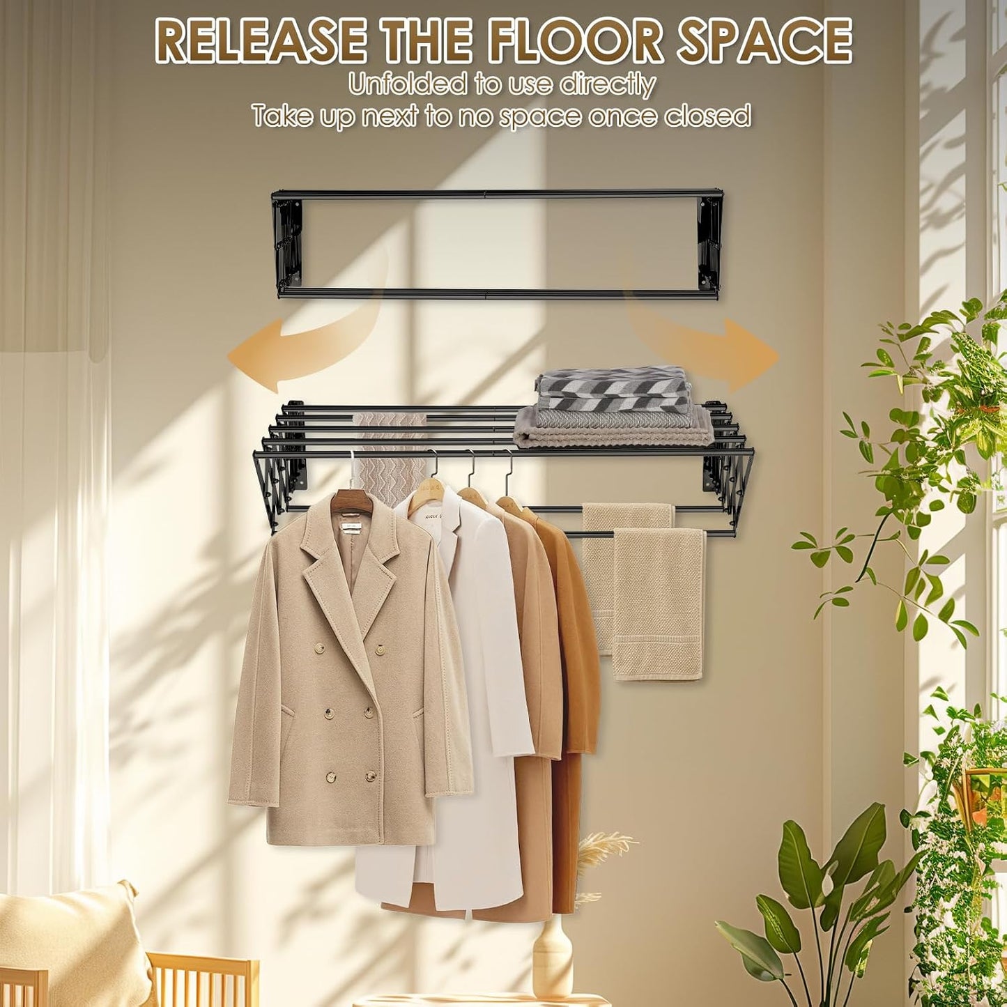XL-31.5" Wall Mounted Clothes Drying Rack, 130 LBS Large Capacity Rustproof Retractable Clothes Rack, Collapsible Drying Rack Easy to Install with 7 Drying Rods, Space Saving for Laundry-White