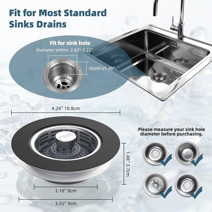 Hibbent Upgraded 3 in 1 Kitchen Sink Drain Strainer, Stainless Steel Pop Up Sink Stopper, Larger Anti-Clogging Basket, 3-Layer Seal, Detachable Drain Plug for US Standard 3-1/2" Drain, Brushed Nickel