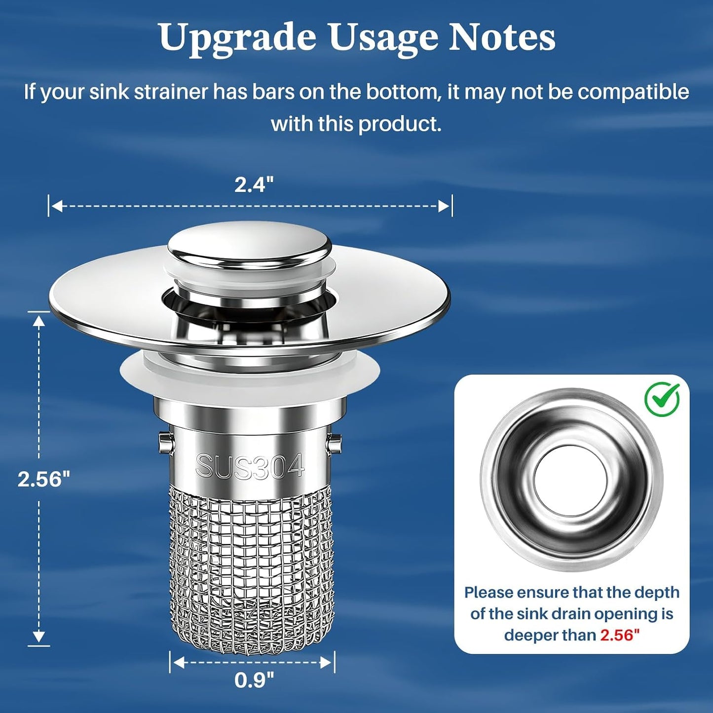 Bathroom Sink Drain Strainer,Pop Up Sink Stopper with Removable Stainless Steel Hair Catcher Basket, Anti-Clog Bathroom Sink Drain Plug for 1.1-2.36 Inch Drain Holes (Sliver 3Pcs)