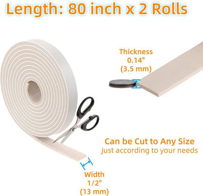 Furnigear Felt Strips with Adhesive Backing Heavy Duty Cuttable Felt Tape Roll Furniture Pads for Chair Legs - Protecting Hardwood Floors, Chair Wall Protector (Black, 80 x 0.5 x 0.14 Inch)