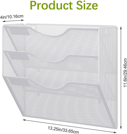 EasyPAG 5 Pocket Mesh Wall File Organizer with Key Hooks, Hanging Paper Folder Holder with Classify Label, Vertical Wall Mount Mail Organizer for Office Home Classroom, Black