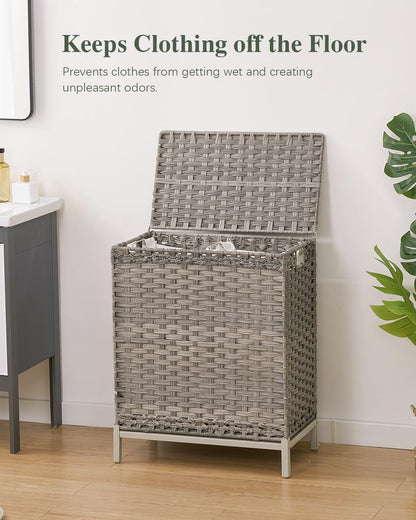 SETVSON Laundry Hamper with Lid 132 L, (35 Gallons) Clothes Hamper with Lid, Handwoven Rattan Laundry Hamper with Metal Heightened Feet, Laundry Hampers with 3 Removable Liner Bags for Laundry-Natural