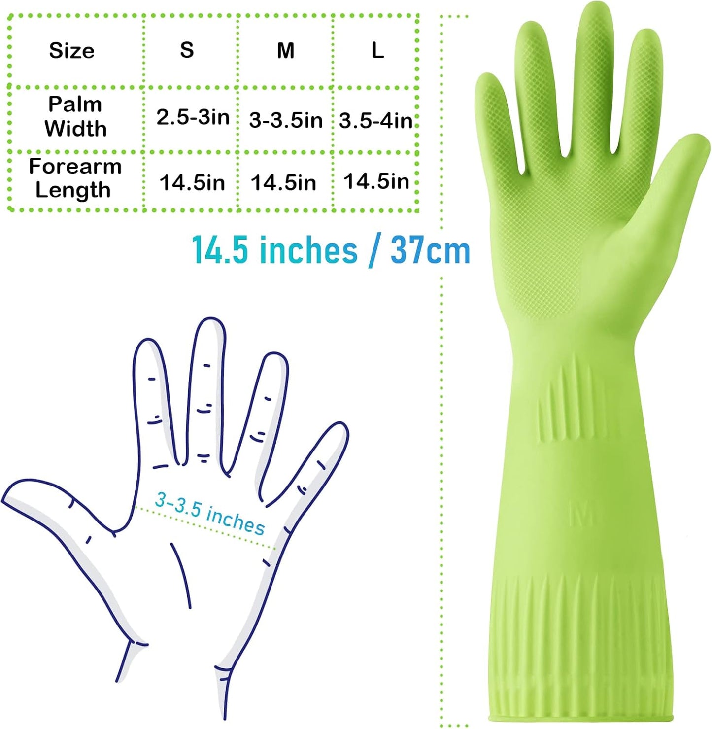 Disfore Rubber-Gloves Dishwashing Gloves for Cleaning-Kitchen - 2 Pairs Long Household Cleaning Gloves for Washing Dishes