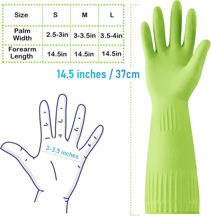 Disfore Rubber-Gloves Dishwashing Gloves for Cleaning-Kitchen - 2 Pairs Long Household Cleaning Gloves for Washing Dishes