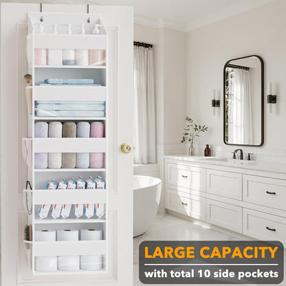 SpaceAid 1 Pack Over The Door Organizer with 5 Large Pockets and 10 Mesh Side Pockets, 5 Layers Door Organizer Hanging with Clear Window for Bedroom, Bathroom, Pantry and Nursery, Gray