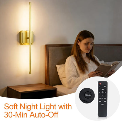 Battery Operated Wall Sconces Set of 2, 𝐔𝐩𝐠𝐫𝐚𝐝𝐞𝐝 Rechargeable Wall Lights with Remote Control, LED Wall Sconces Black, 3000K-6000K Dimmable 360° Rotatable for Living Room, Bedroom, 28''