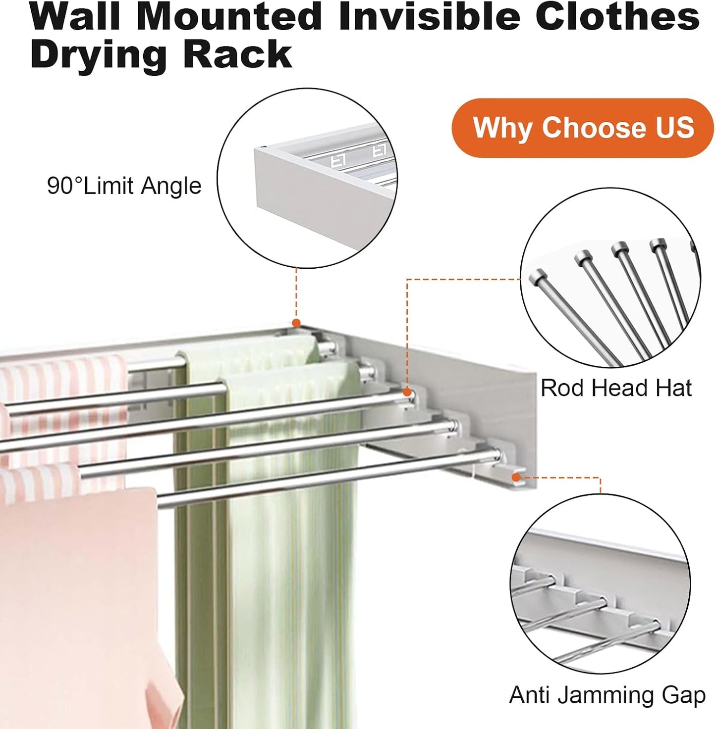 Wall Mounted Drying Rack, Laundry Drying Rack Collapsible with Aluminum Rods Foldable Indoor Retractable Clothes Hanging Rack for Bathroom Laundry, Space Saving 31.5"