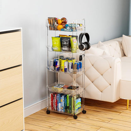 Yieach 3 Tier Rolling Cart with Wheels,Clear Narrow Bathroom Rack Organizer,Slim Storage Cart,Three Tier Thin Shelf and Narrow Rolling Utility Cart for Small Space Shelf,Dorm Room,Kitchen,Laundry