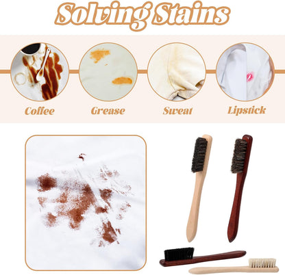 4 Pcs Wood Laundry Stain Brush Set Stain Remover Brushes with Bristles Laundry Accessories Small Cleaning Brush Set for Clothes Furniture Leather