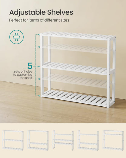 SONGMICS Bamboo Rolling Cart, 3-Tier Utility Cart on Wheels, Slim Narrow Storage Shelf, Bamboo Shelves, Space-Saving, Multifunctional, for Bathroom, Kitchen, White and Natural UBCB083N02