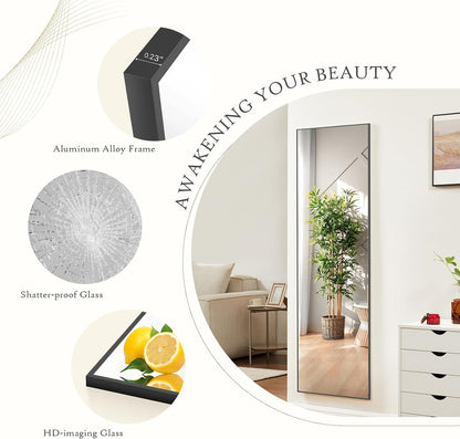Arched Mirror Full Length, Upgraded 16"x59" Body Wall Mirrors with Shatter-Proof Glass, Floor Standing, Hanging or Leaning, Tall Arch Mirror with Stand Aluminum Alloy Frame for Bedroom Cloakroom